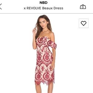 REVOLVE NBD burgundy and nude lace dress. Off shoulder with corset boning.